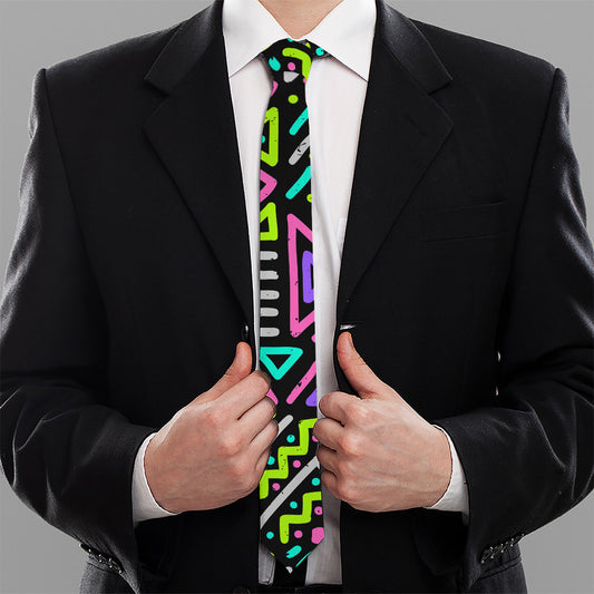 Neon Native Aztec Pattern Print Necktie