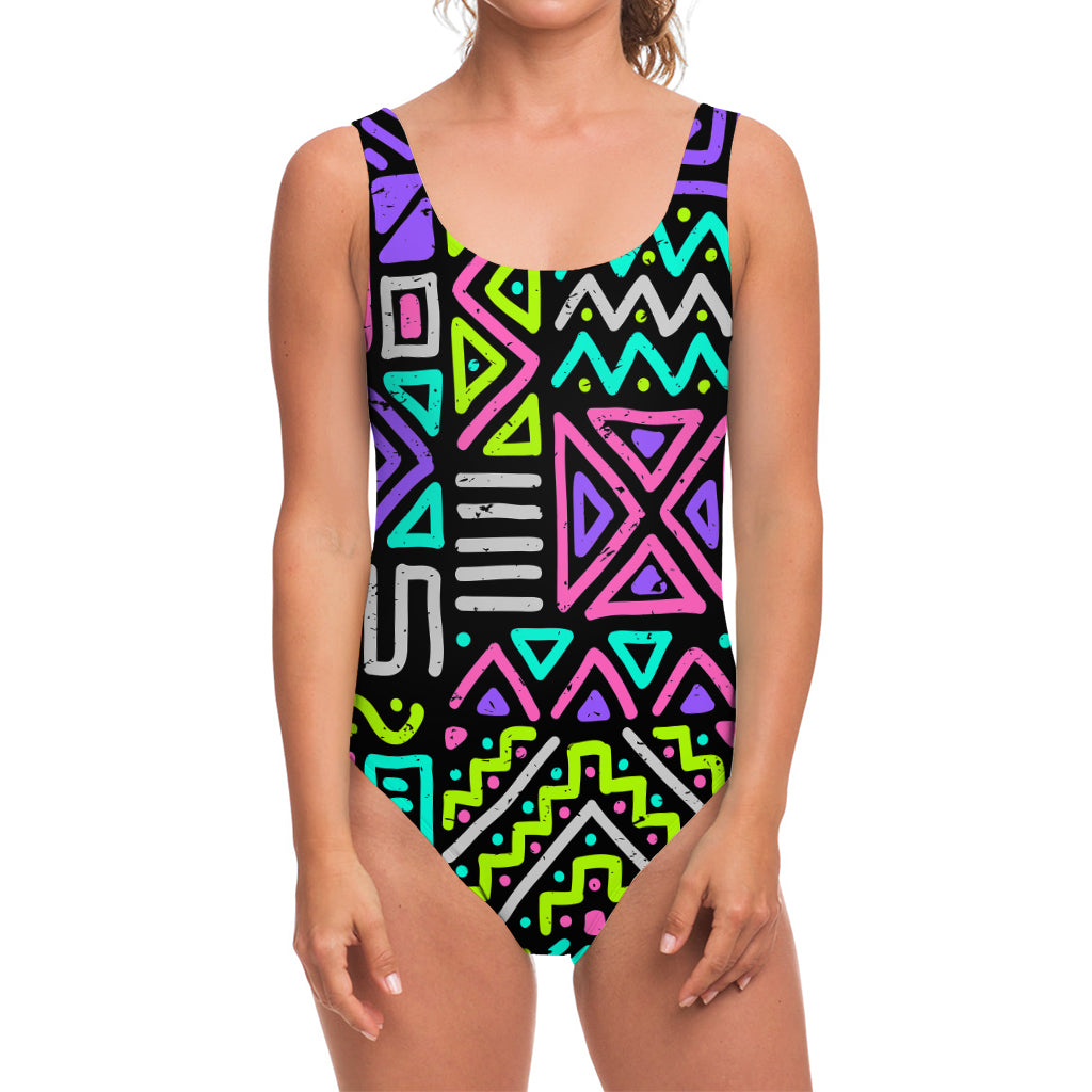 Neon Native Aztec Pattern Print One Piece Swimsuit