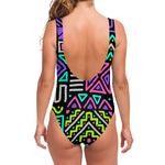Neon Native Aztec Pattern Print One Piece Swimsuit