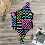 Neon Native Aztec Pattern Print One Shoulder Bodysuit