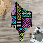 Neon Native Aztec Pattern Print One Shoulder Bodysuit