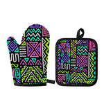 Neon Native Aztec Pattern Print Oven Mitt And Pot Holder Set