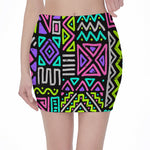 Neon Native Aztec Pattern Print Pencil Mini Skirt