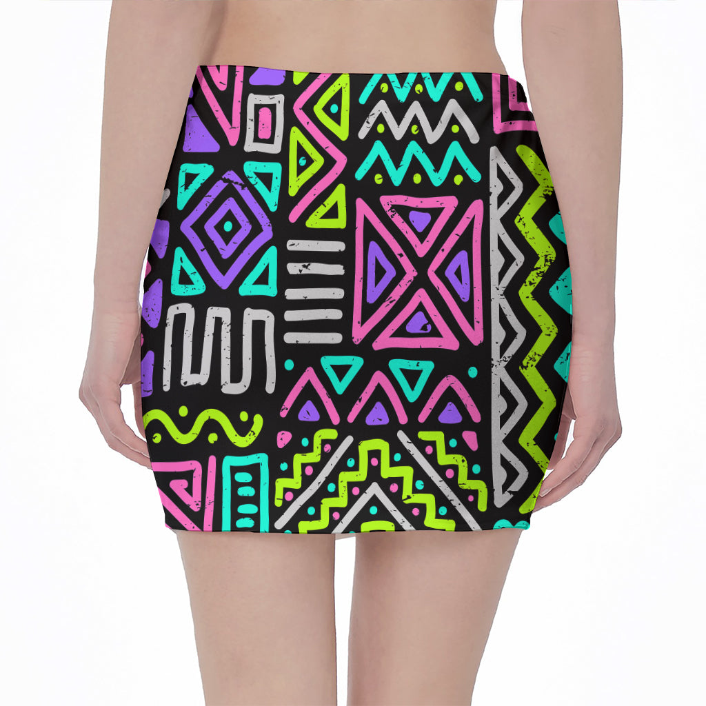 Neon Native Aztec Pattern Print Pencil Mini Skirt