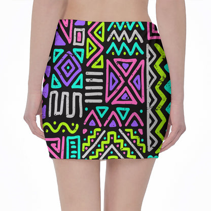 Neon Native Aztec Pattern Print Pencil Mini Skirt