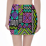 Neon Native Aztec Pattern Print Pencil Mini Skirt