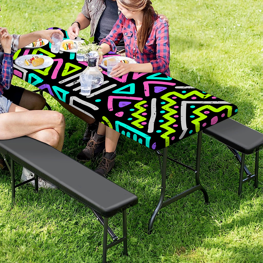 Neon Native Aztec Pattern Print Picnic Table Cover