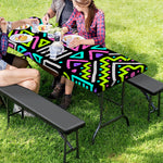 Neon Native Aztec Pattern Print Picnic Table Cover