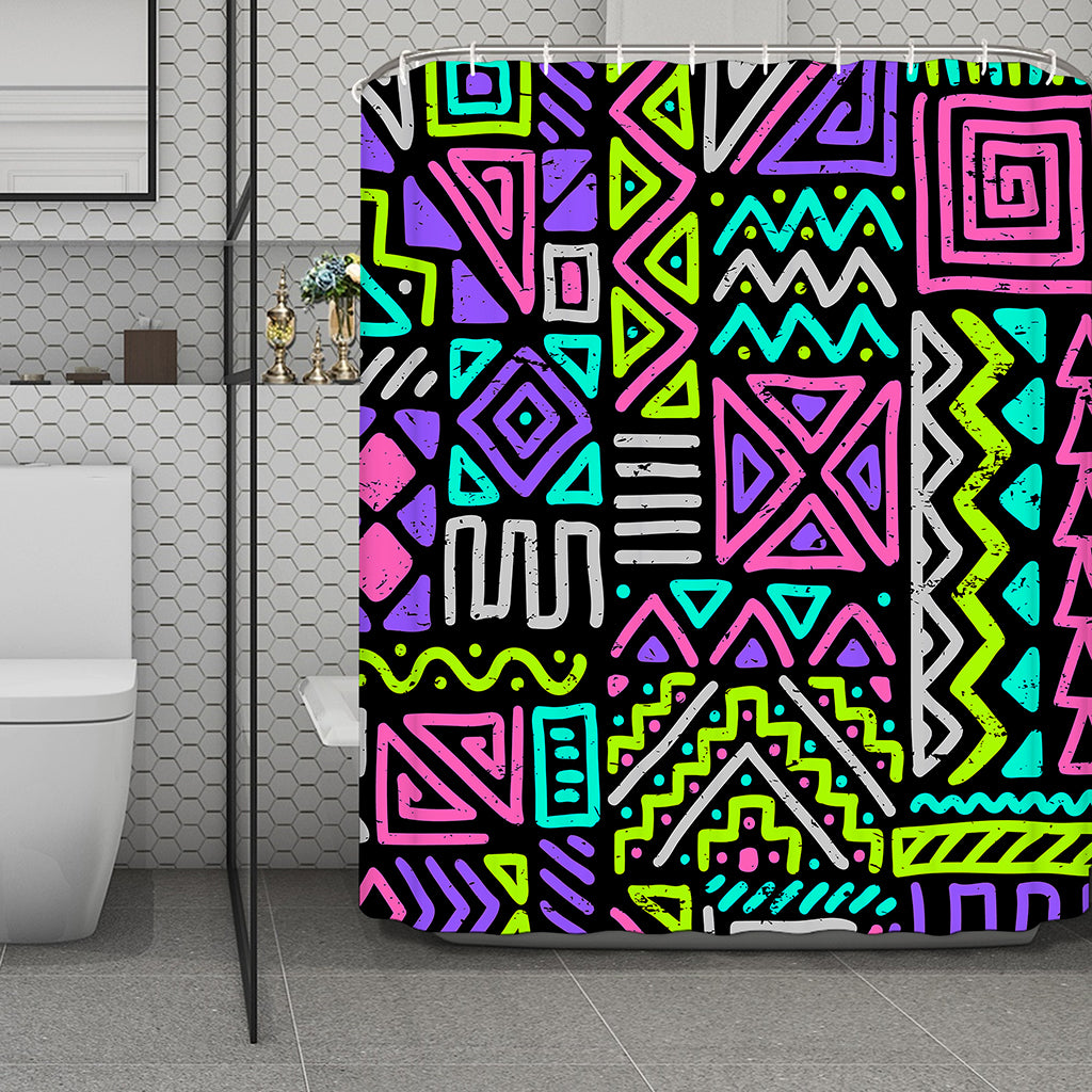 Neon Native Aztec Pattern Print Polyester Shower Curtain