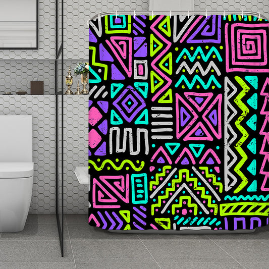 Neon Native Aztec Pattern Print Polyester Shower Curtain