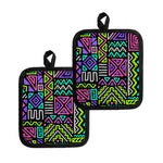 Neon Native Aztec Pattern Print Pot Holders