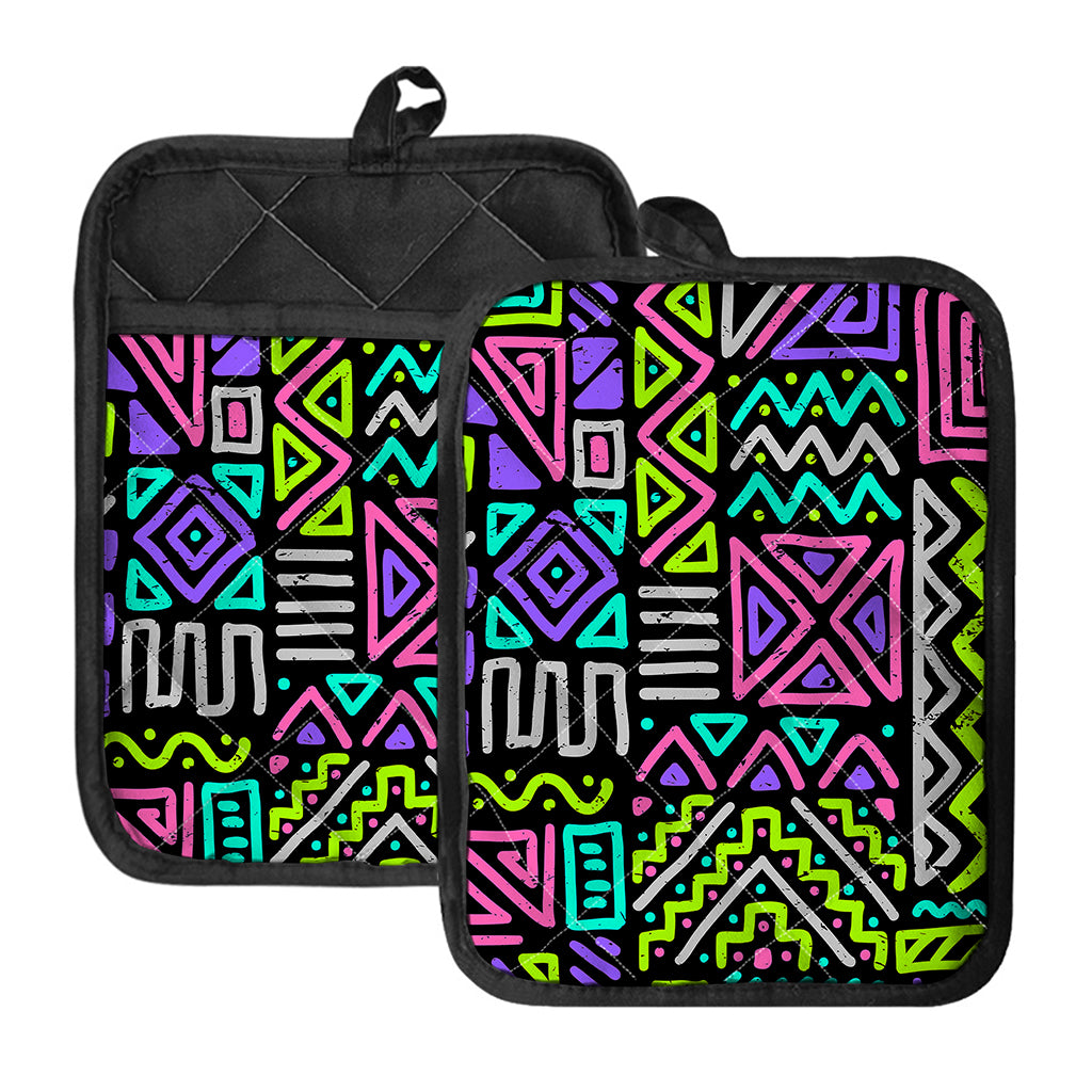 Neon Native Aztec Pattern Print Pot Holders With Pocket