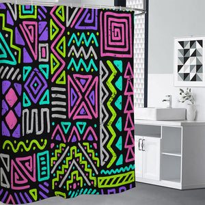 Neon Native Aztec Pattern Print Premium Shower Curtain