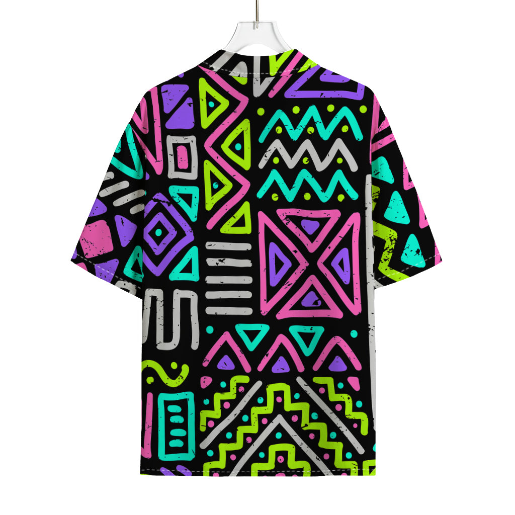 Neon Native Aztec Pattern Print Rayon Hawaiian Shirt