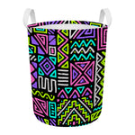 Neon Native Aztec Pattern Print Round Laundry Basket