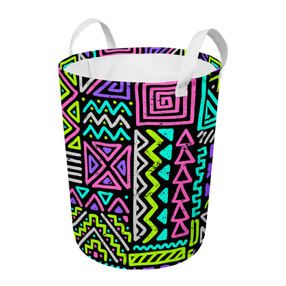 Neon Native Aztec Pattern Print Round Laundry Basket