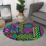 Neon Native Aztec Pattern Print Round Rug