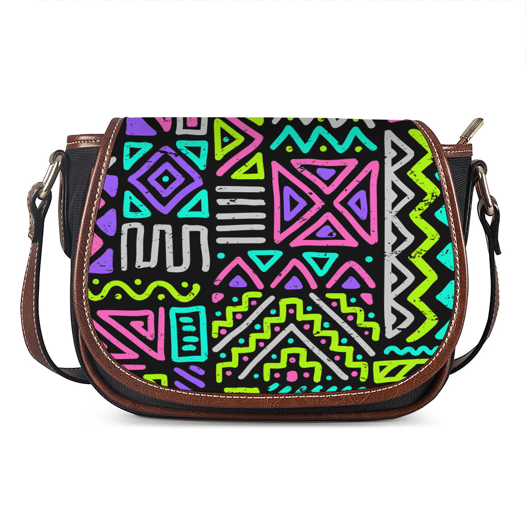 Neon Native Aztec Pattern Print Saddle Bag