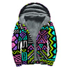 Neon Native Aztec Pattern Print Sherpa Lined Zip Up Hoodie