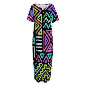 Neon Native Aztec Pattern Print Short Sleeve Long Nightdress