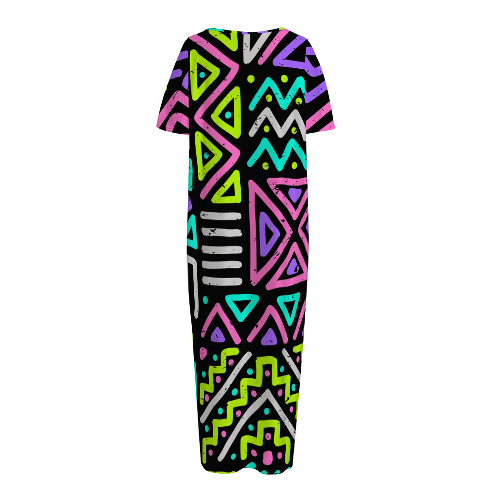 Neon Native Aztec Pattern Print Short Sleeve Long Nightdress