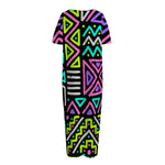 Neon Native Aztec Pattern Print Short Sleeve Long Nightdress