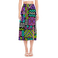 Neon Native Aztec Pattern Print Side Slit Midi Skirt