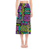 Neon Native Aztec Pattern Print Side Slit Midi Skirt