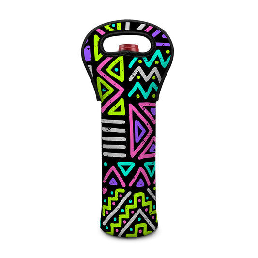 Neon Native Aztec Pattern Print Single Neoprene Wine Tote