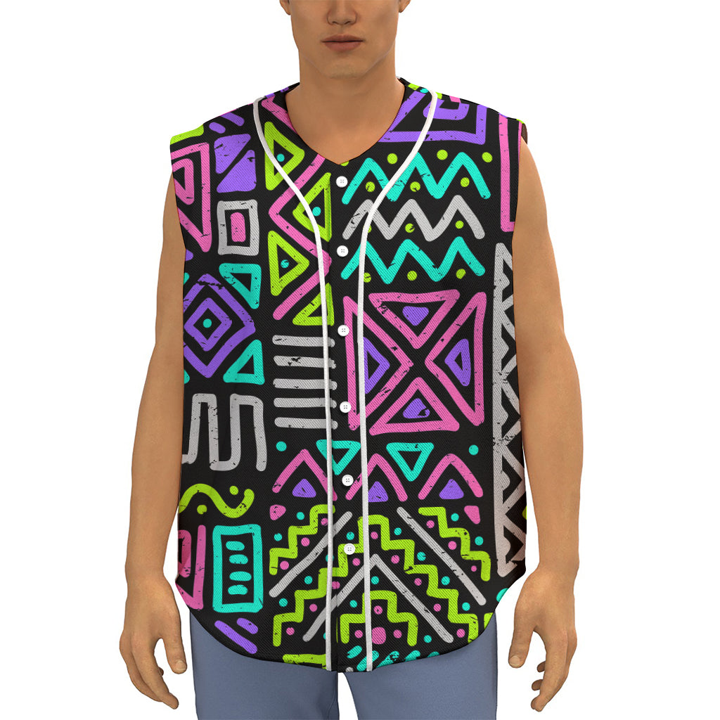 Neon Native Aztec Pattern Print Sleeveless Baseball Jersey