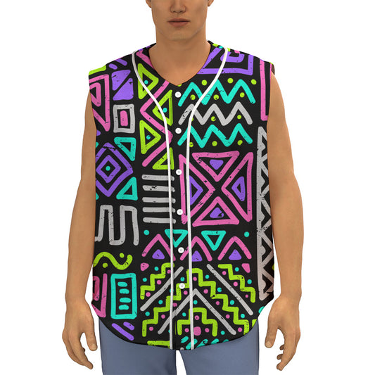 Neon Native Aztec Pattern Print Sleeveless Baseball Jersey