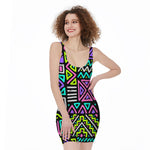 Neon Native Aztec Pattern Print Sleeveless Bodycon Dress