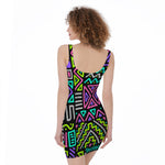 Neon Native Aztec Pattern Print Sleeveless Bodycon Dress