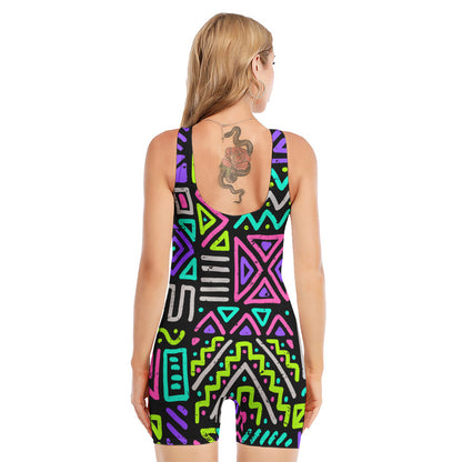 Neon Native Aztec Pattern Print Sleeveless One Piece Swimsuit