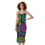 Neon Native Aztec Pattern Print Slim Fit Midi Cami Dress