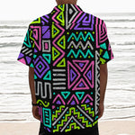 Neon Native Aztec Pattern Print Textured Short Sleeve Shirt