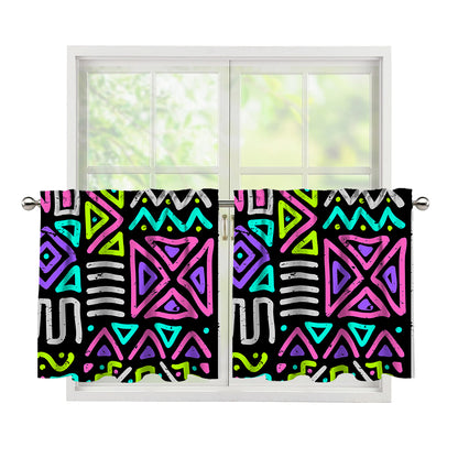 Neon Native Aztec Pattern Print Tier Curtains