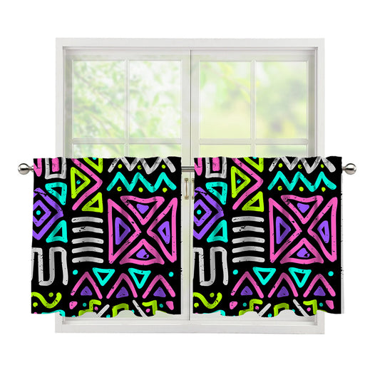 Neon Native Aztec Pattern Print Tier Curtains