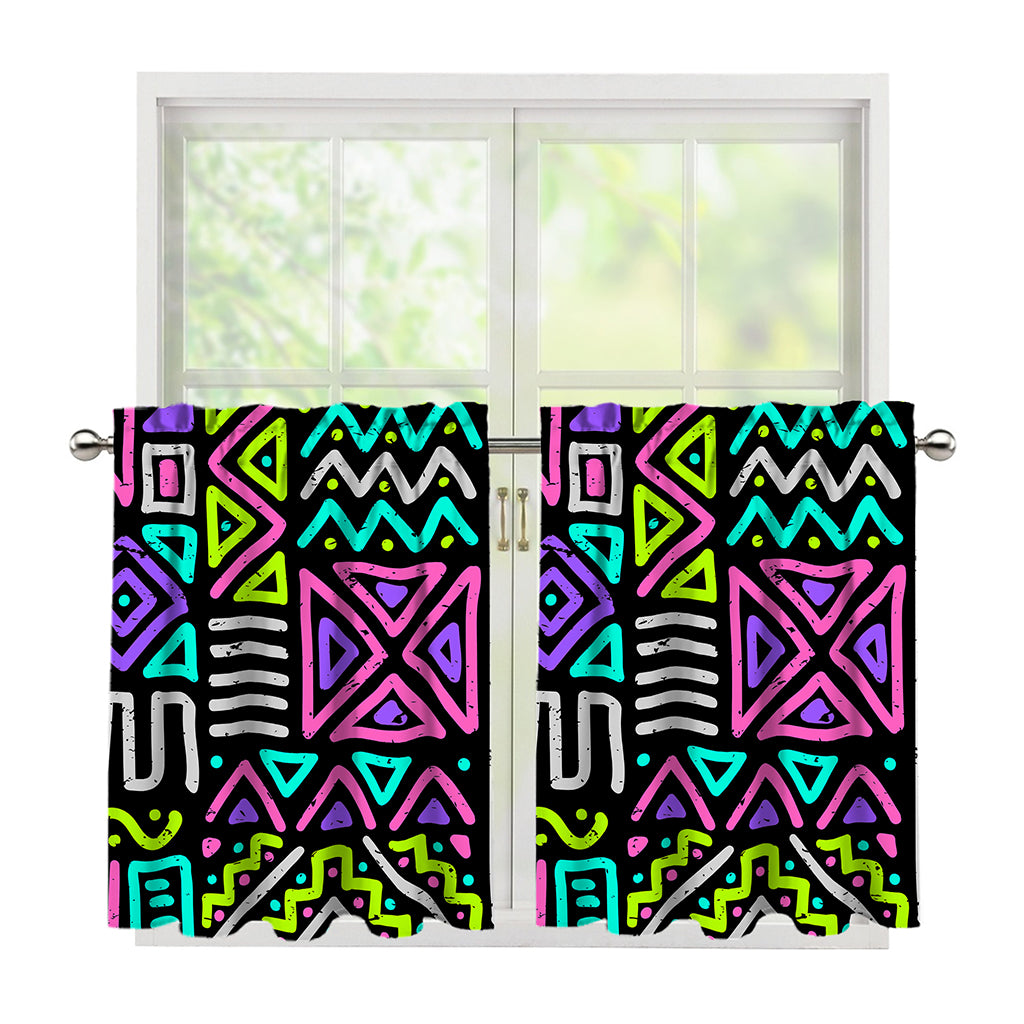 Neon Native Aztec Pattern Print Tier Curtains