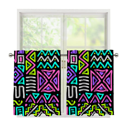 Neon Native Aztec Pattern Print Tier Curtains
