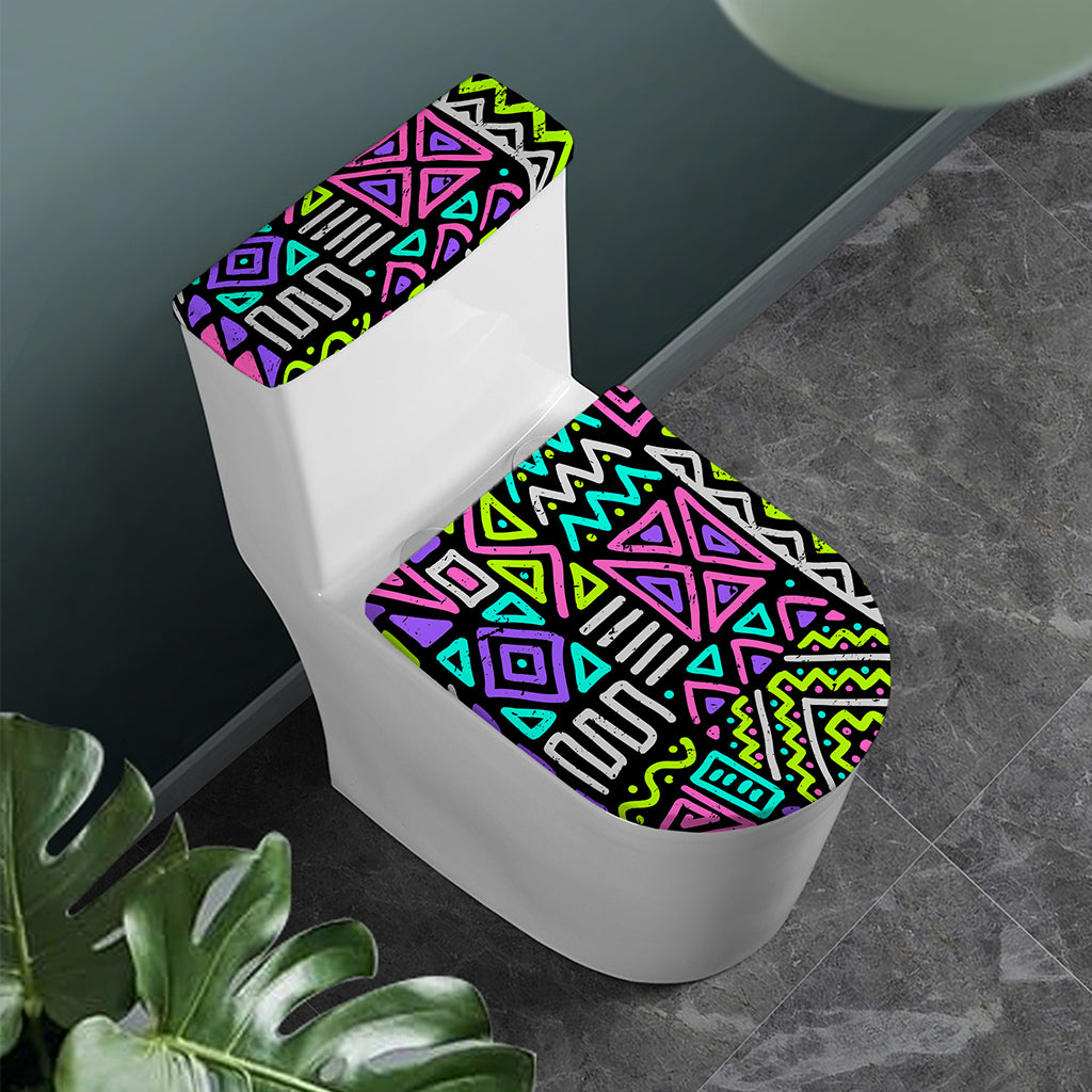 Neon Native Aztec Pattern Print Toilet Lid And Tank Cover Set