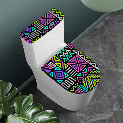 Neon Native Aztec Pattern Print Toilet Lid And Tank Cover Set
