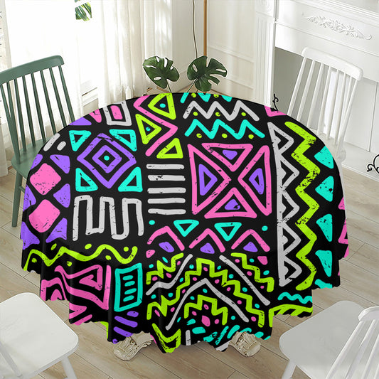 Neon Native Aztec Pattern Print Waterproof Round Tablecloth