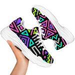 Neon Native Aztec Pattern Print White Chunky Shoes