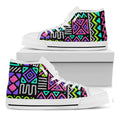 Neon Native Aztec Pattern Print White High Top Sneakers