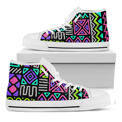 Neon Native Aztec Pattern Print White High Top Sneakers