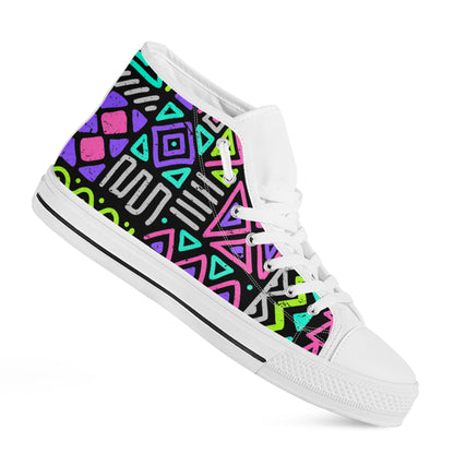 Neon Native Aztec Pattern Print White High Top Sneakers
