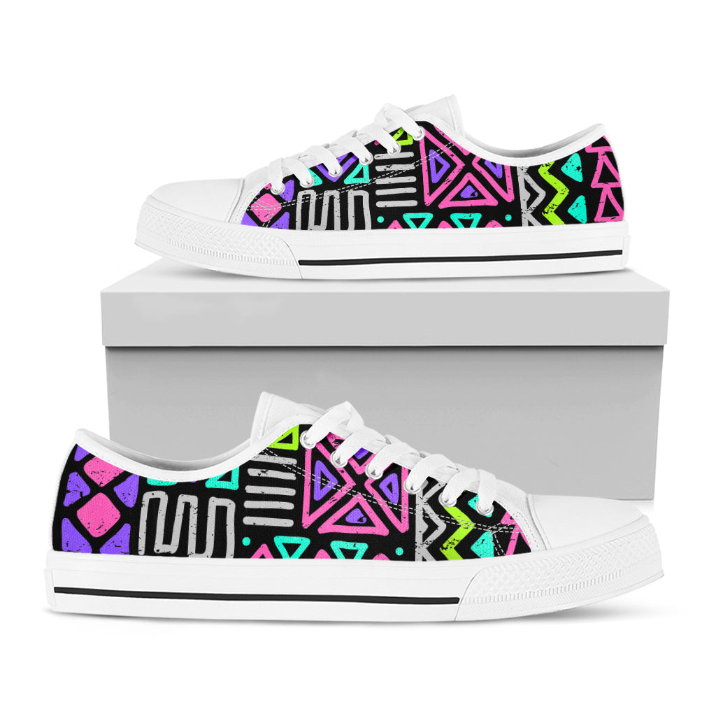 Neon Native Aztec Pattern Print White Low Top Sneakers