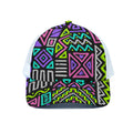 Neon Native Aztec Pattern Print White Mesh Trucker Hat