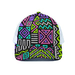 Neon Native Aztec Pattern Print White Mesh Trucker Cap